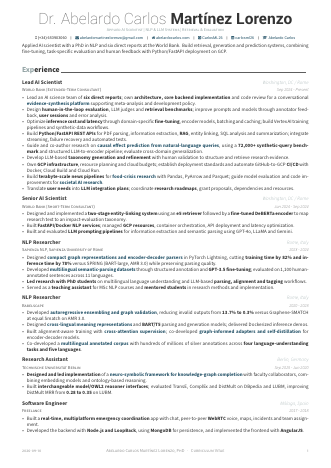 First page of the Applied AI scientist CV