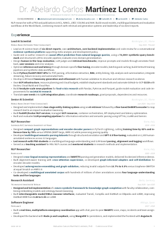 First page of the Research scientist CV